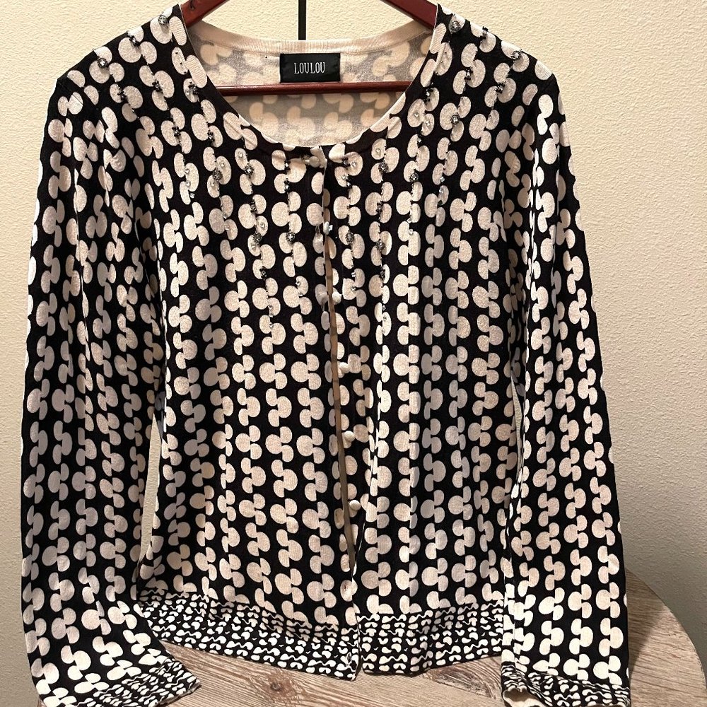 LouLou Studio Women's Black & White Pattern Cardigan